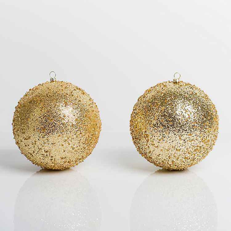 Gold Glitter Beaded 2-pc. Ornament Set, 6 in. | Kirkland's Home