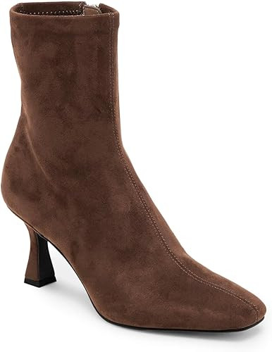 Coutgo Womens Kitten Heel Ankle Boots Square Toe Side Zipper Dressy Booties Fall Shoes | Amazon (US)