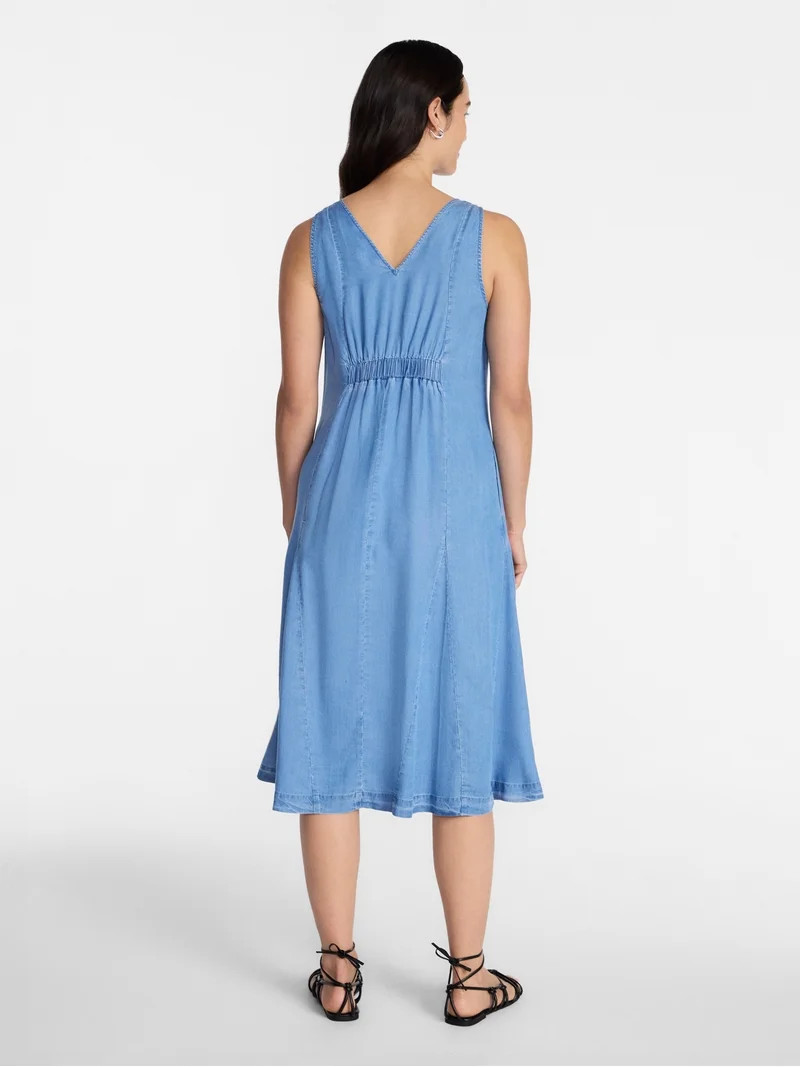 Time and Tru Women's Sleeveless Fit and Flare Midi Dress, Sizes XS-XXXL | Walmart (US)
