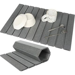 24 in. x 16 in. Large Stone Dish Drying Mat for Kitchen Counter, Diatomaceous Earth, Fast Absorbent, Foldable, Dark Gray | The Home Depot