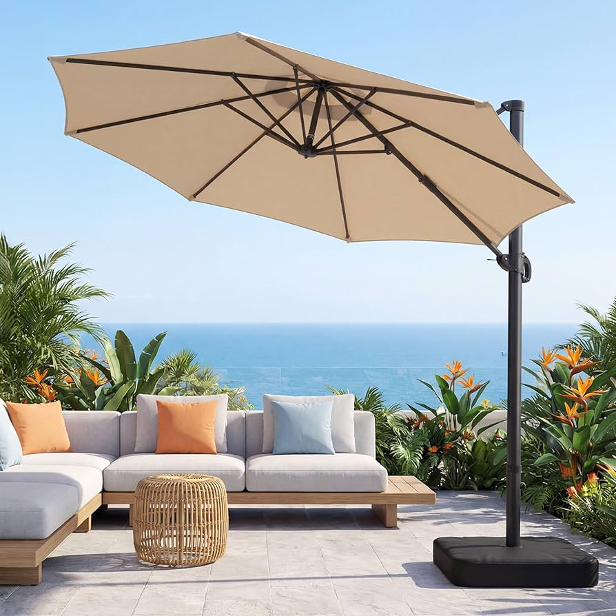 OLILAWN 10ft Patio Umbrella with Base Included, Large Cantilever Offset Outdoor Umbrella with 360... | Amazon (US)