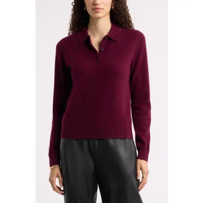 Nordstrom Cashmere Polo Sweater in Grey Silk Heather at Nordstrom, Size Medium | Nordstrom