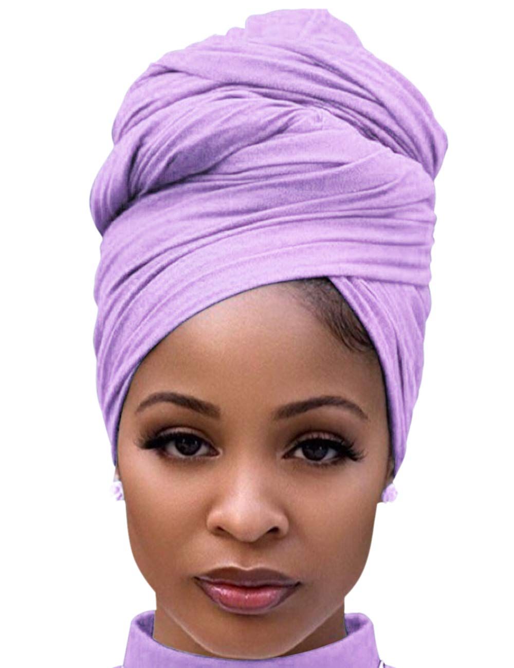 Hair Scarves for Women Cotton Long Stretch Jersey Hair Wrap for Ponytails at Night Light Purple | Amazon (US)