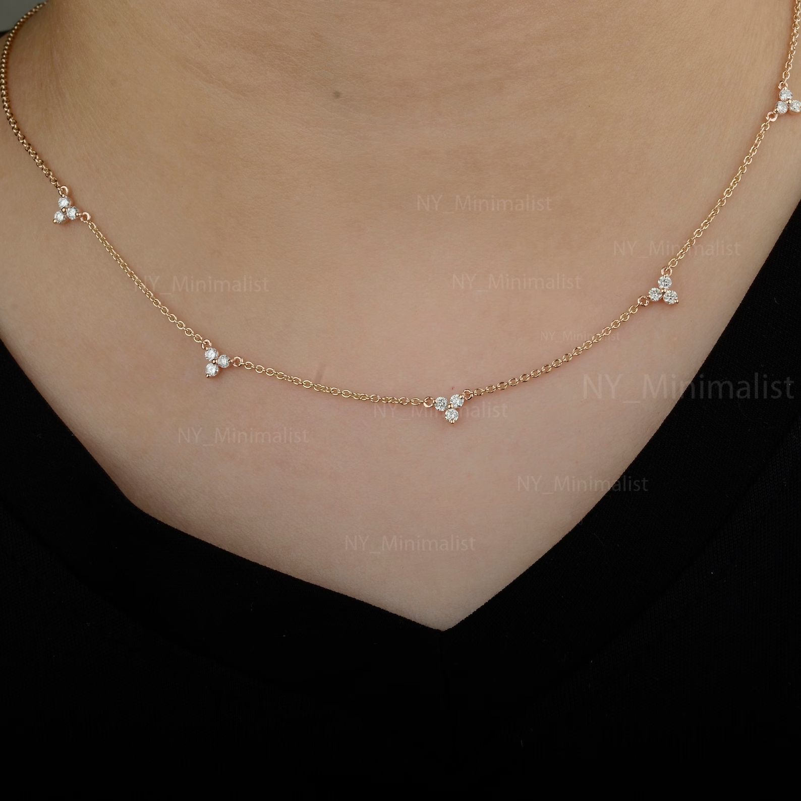 Genuine Diamond Necklace, 14K Gold Diamond Choker Necklace, Minimalist Layering Necklace, Diamond... | Etsy (US)