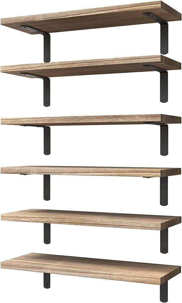 WOPITUES Wood Floating Shelves Set of 6, Shelves for Wall Decor, Farmhouse Shelf for Bedroom, Bat... | Amazon (US)