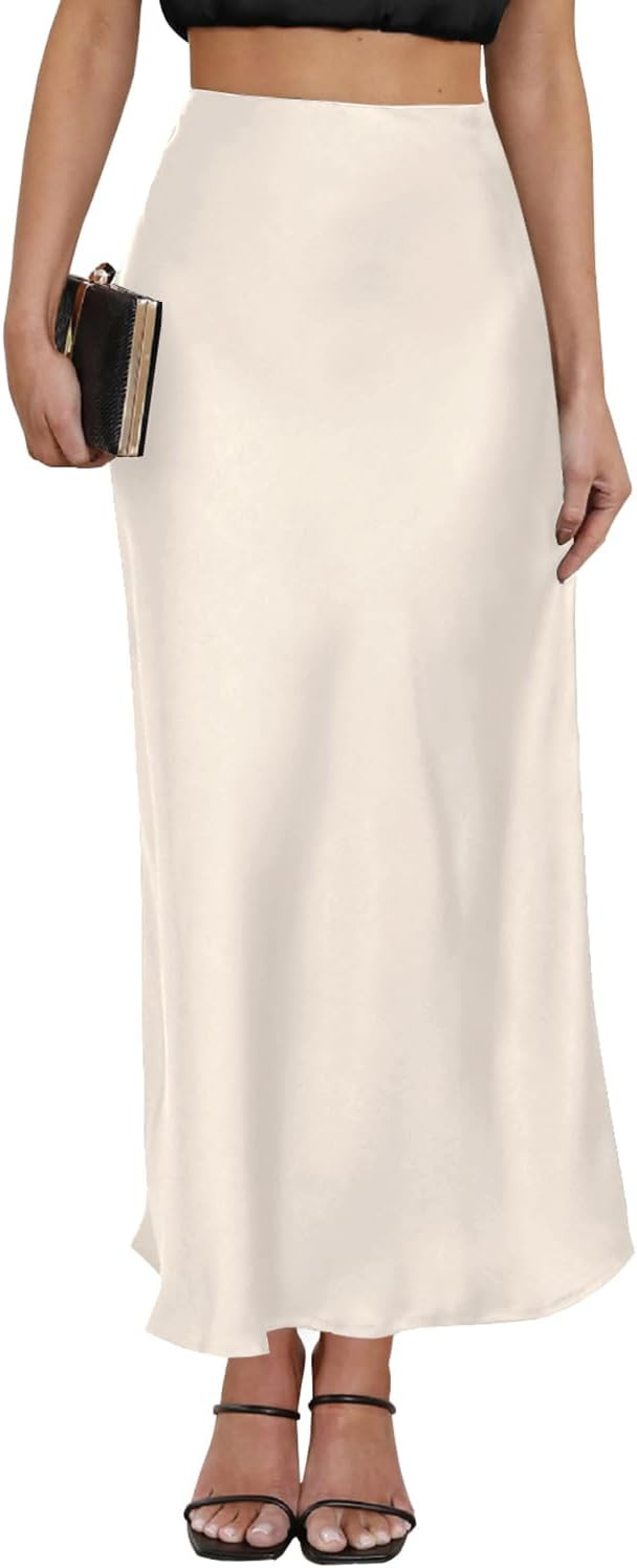 2024 Satin High Waisted Maxi Skirt Silk A-Line Spring Summer Casual Long Skirts for Women | Amazon (US)