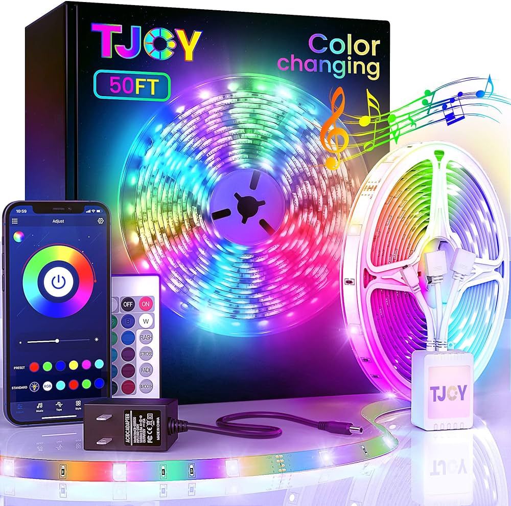 50ft Bluetooth LED Strip Lights, SMD5050 Music Sync LED Lights Strip, RGB Color Changing LED Ligh... | Amazon (US)
