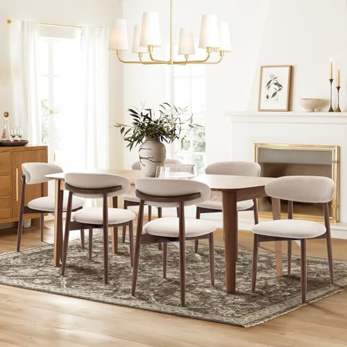 COLAMY Wooden Dining Chairs Set of 6, Modern Fabric Upholstered Dining Room Chair, Farmhouse Kitchen Side Chairs with Foot Pegs, Beige | Amazon (US)