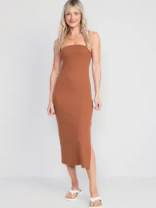 Fitted Rib-Knit Midi Tube Dress for Women | Old Navy (US)