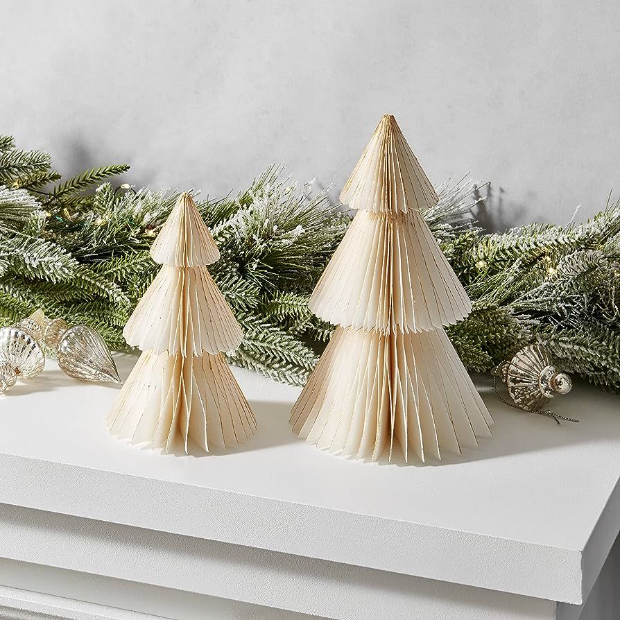 Paper Christmas Tree Decor - Set of 2 Honeycomb Trees, 10 Inch and 12 Inch, Vintage Style Holiday... | Amazon (US)