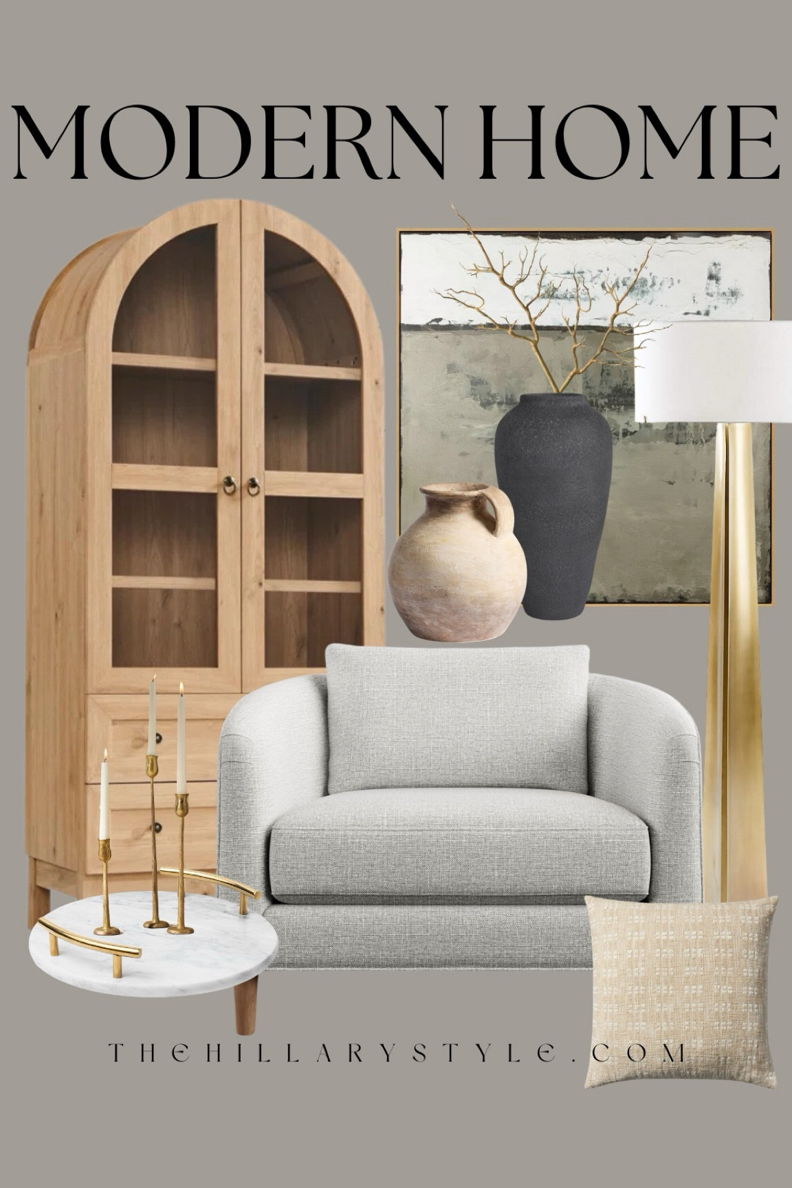 Modern Home: Home decor and furniture finds for the modern organic home. Oversized accent chair, wood cabinet, framed art, brass floor lamp, ceramic vase, accent pillow, marble tray, gold candleholders, bare branches. Pottery Barn, Crate & Barrel, Target, Wayfair, Amazon, Anthropologie, Michael’s.

#LTKSeasonal #LTKHome #LTKStyleTip