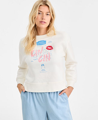 Women's Knit Long-Sleeve Cin Cin Kiss Graphic Sweatshirt, Macy's Exclusive | Macy's