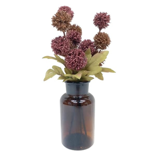 Red Thistle Balls In Pot, 10", Plastic, sold by At Home | At Home