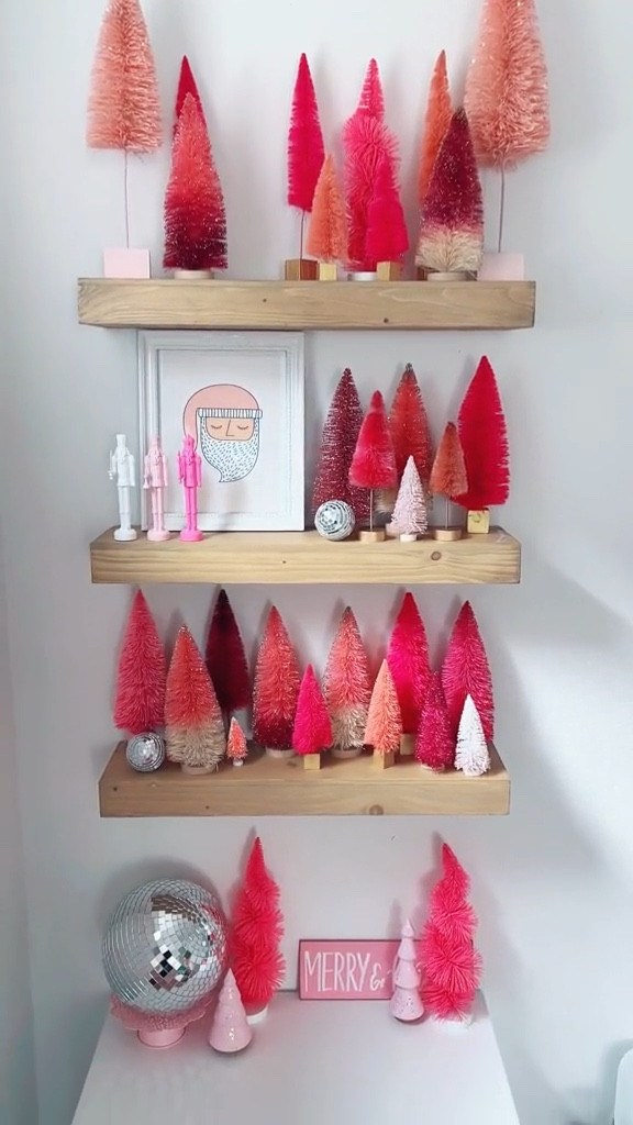 Bottle brush trees for Christmas, pink Christmas decor, shelf decor 

#LTKSeasonal #LTKHoliday #LTKWatchNow