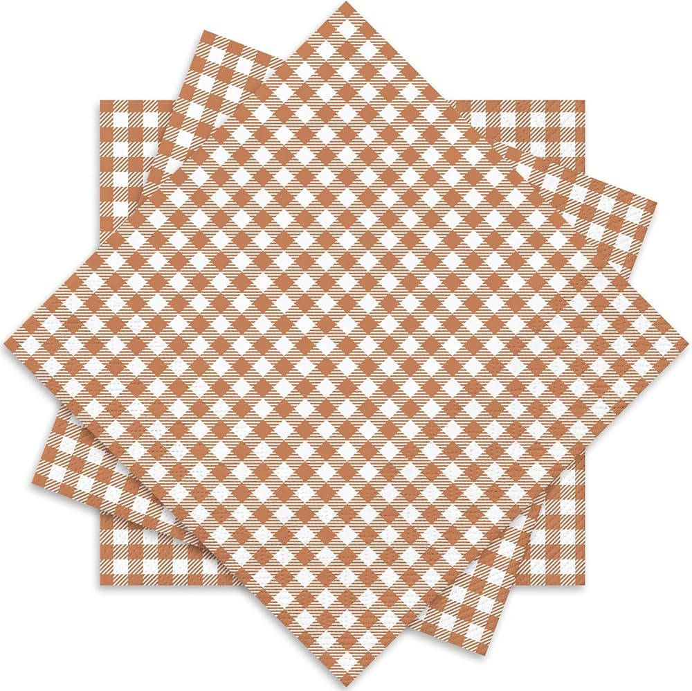 Whaline Brown Plaid Paper Napkins Locally Grown Baby Shower Disposable Dinner Napkin Fall Brown C... | Amazon (US)