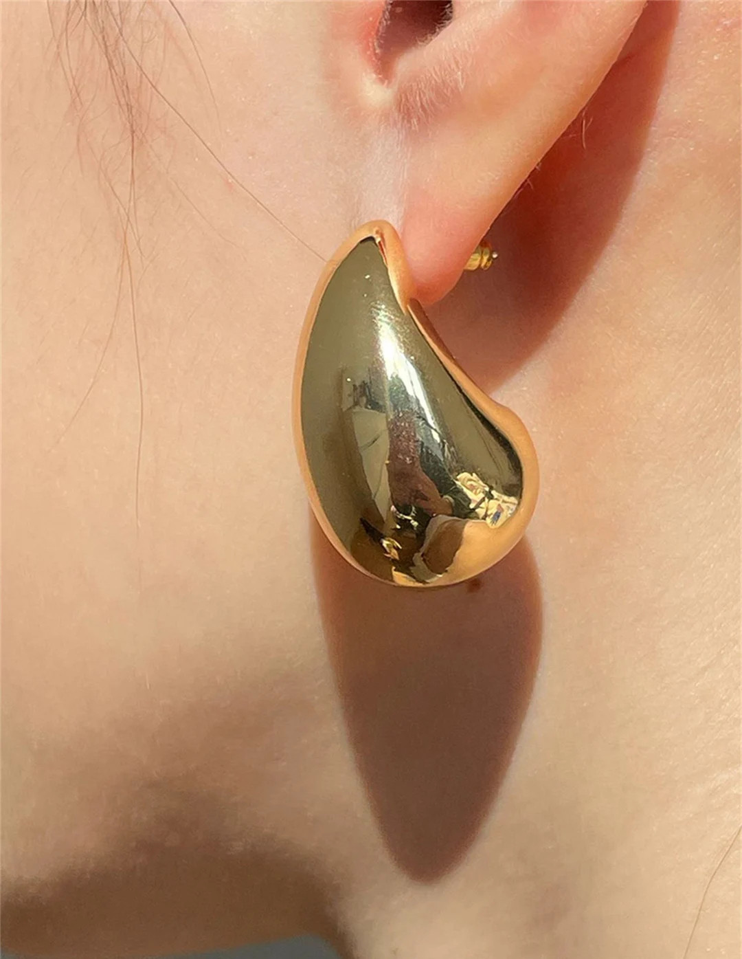 Kylie Earrings, 18k Gold Chunky Teardrop Earring,Gold Dome Hoop Earrings, Bottega Veneta Dupe Ear... | Etsy (US)