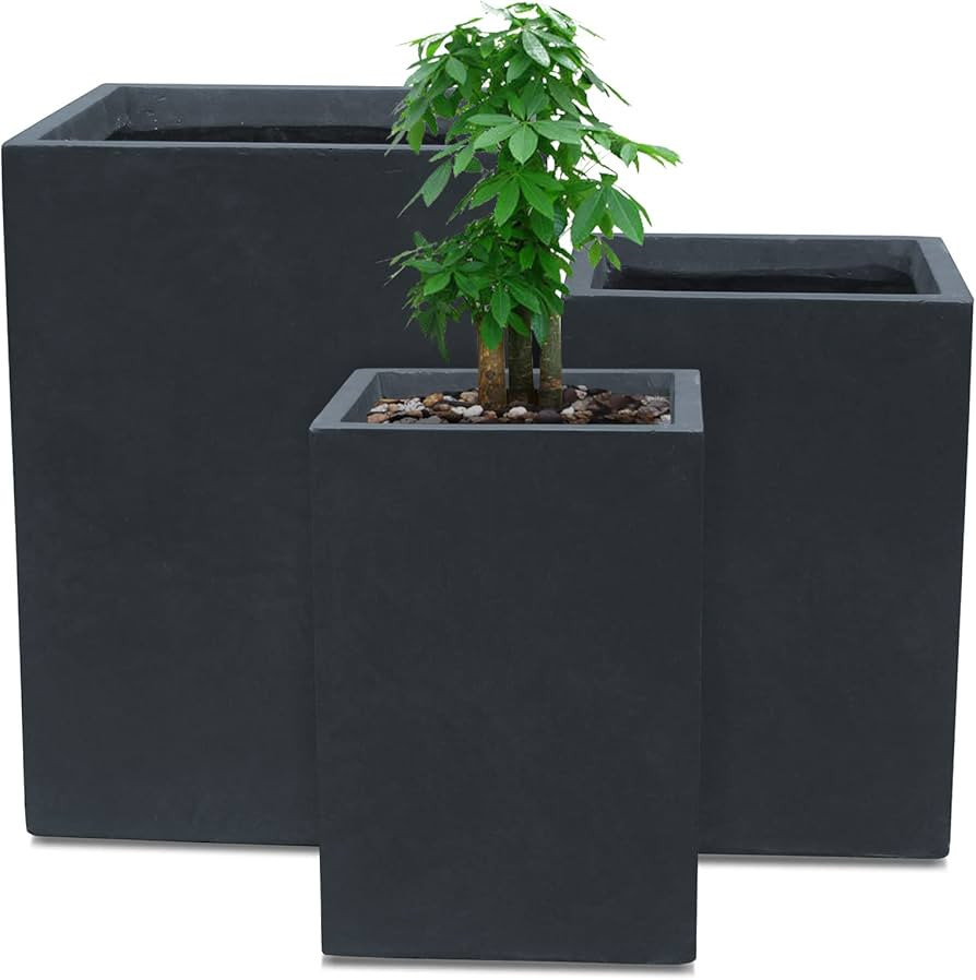 Kante 19", 16" and 13" H Concrete Tall Square Planters Outdoor/Indoor Lightweight Planters Pots w... | Amazon (US)