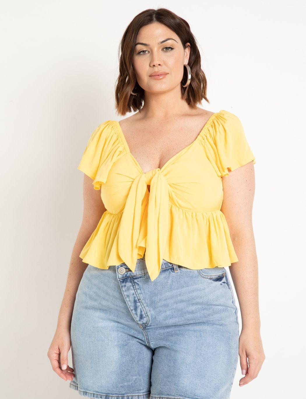 Tie Front Peplum Top | Women's Plus Size Tops | ELOQUII | Eloquii