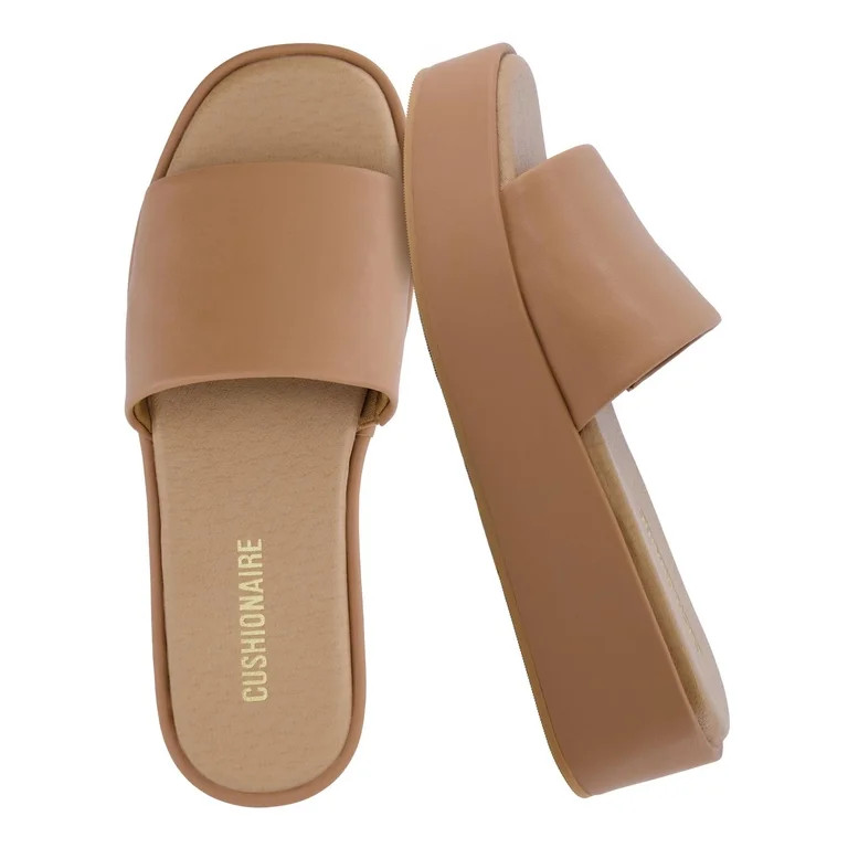 Cushionaire Kudos Platform Womens Sandals \u2013 Comfortable Open Toe Slip On Flat Slides, Casual... | Walmart (US)