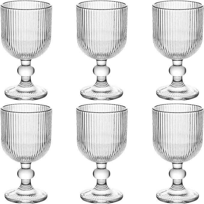 Vintage Glassware Water Goblets Drinking Clear Wine Glasses set of 6 Embossed Drinkware Stemware ... | Amazon (US)