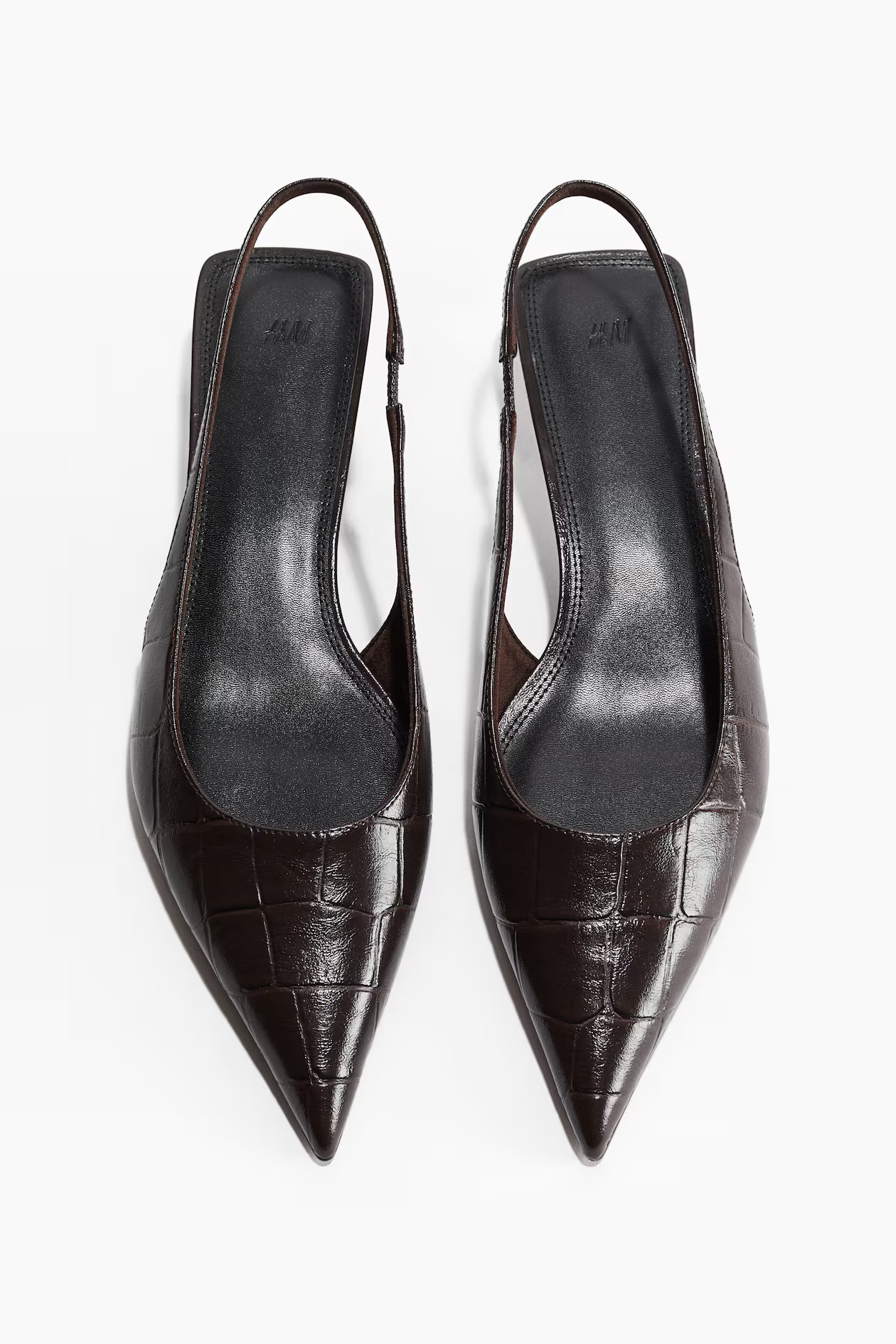 Spitze Slingpumps mit Kitten Heels - Dunkelbraun/Krokomuster - Ladies | H&M DE | H&M (DE, AT, CH, NL, FI)