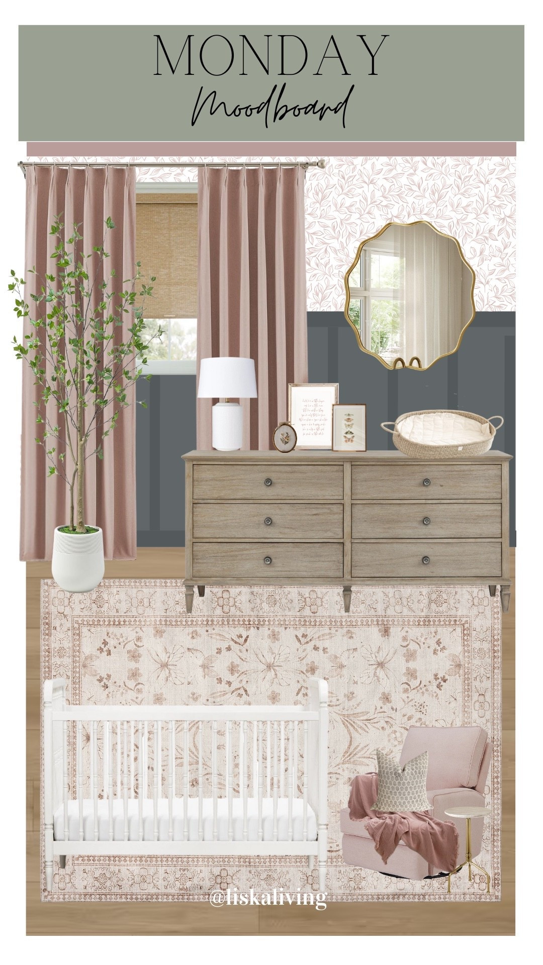 ✨MONDAY MOODBOARD - GIRL NURSERY✨

I saw @handmakeshome keep her nursery a dark grey and adding feminine details to it and I love that she did! It’s not so traditional and I love that about it. So I leaned into that with this nursery but added some mauve pinks, which feels more sophisticated to me.

Nursery details:
Wall color - Web Gray by @sherwinwilliams
Crown moulding color - Dressy Rose by @sherwinwilliams
Wallpaper - Summer Melody by @lovevsdesign

✨FOLLOW @liskaliving and @oakandolive_designs for more home styling inspo and curated moodboards like this one! Thanks for being here! 🤍

✨SAVE this post for later!
.
.
.
.
.
.
#mondaymoodboard #moodboardaccount #moodboardinterior #moodboardpage #moodboardinspiration #designboard #interiordesign #homestyling #homestylinginspo #nursery #nurseryinspo #nurserydecor #girlroom #girlnursery #babygirl 

#LTKStyleTip #LTKBaby #LTKHome