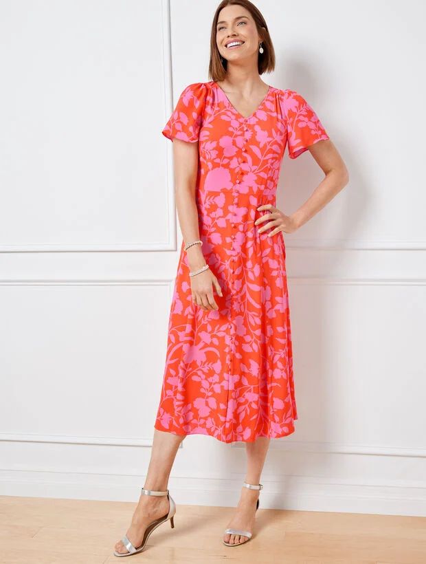 Flutter Sleeve Crepe Dress - Silhouette Garden | Talbots