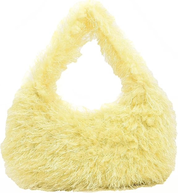 Faux Fur Fluffy Hobo Bag Furry Handbag Purse Y2K Fuzzy Tote Bag,Trendy Cute Plush Purse for Women | Amazon (US)