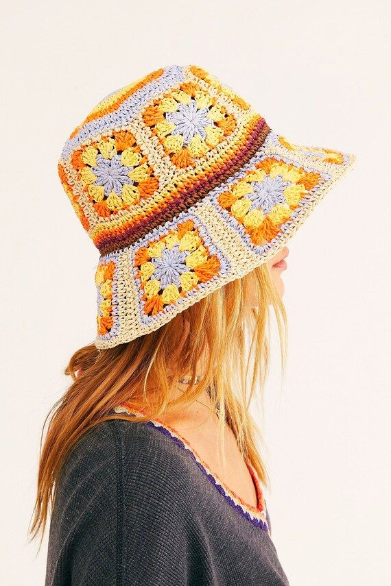 Summer bucket hat crochet floppy brim hat granny square | Etsy | Etsy (US)