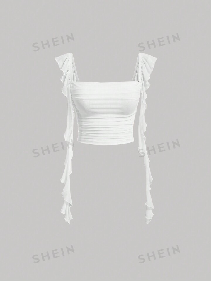 SHEIN MOD Women's Solid Color Ruffle Hem Cami Top | SHEIN