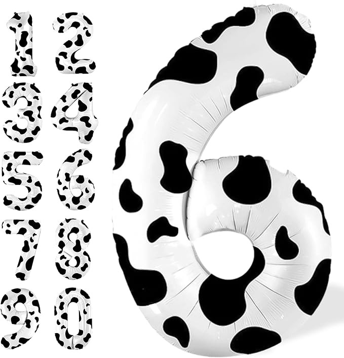 Cadeya Cow Number 6 Birthday Balloons, 40” Cow Print Aluminum Foil Balloons for 6th birthday de... | Amazon (US)