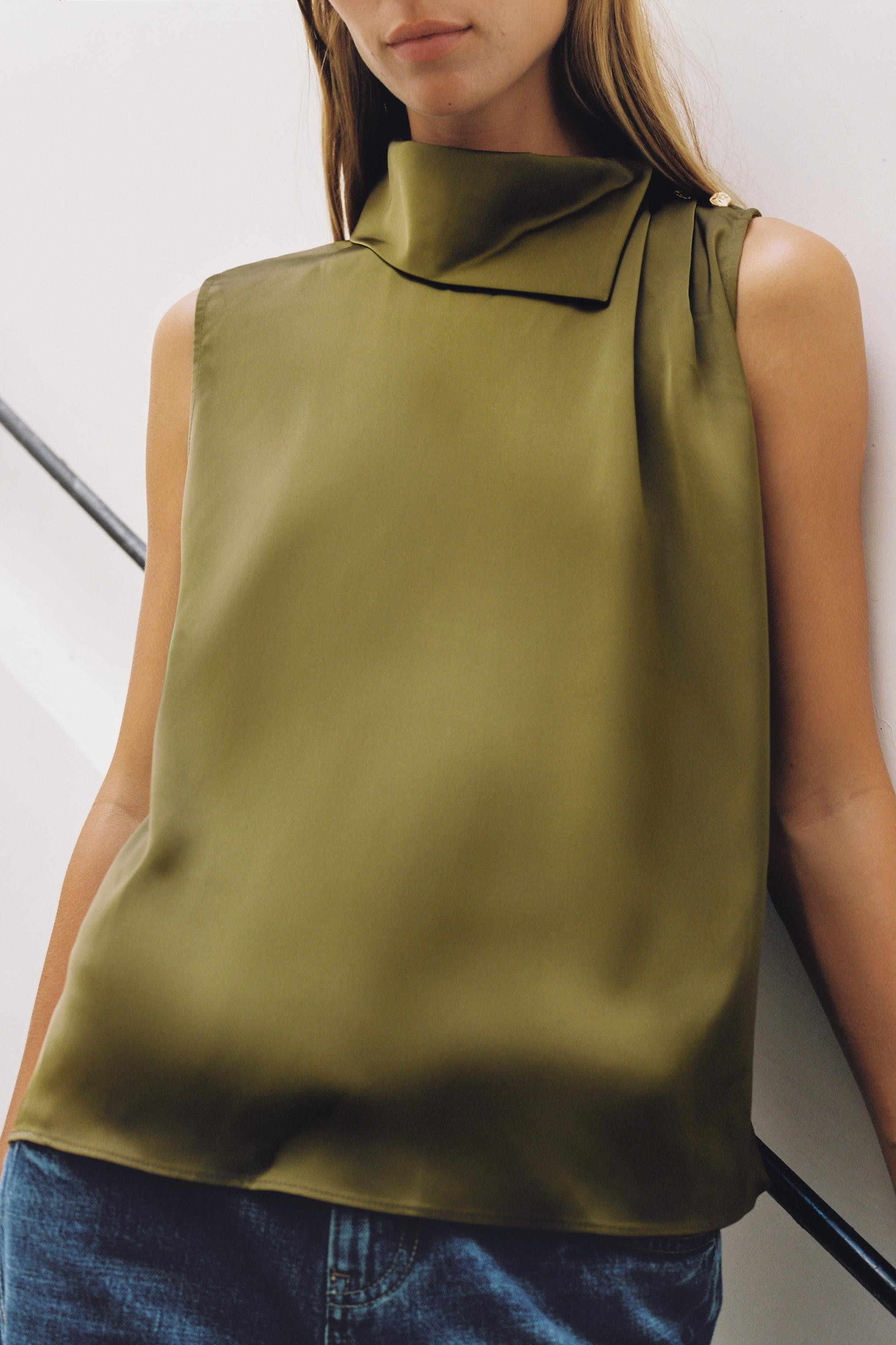 SATIN SHOULDER-BUTTON TOP | Zara US