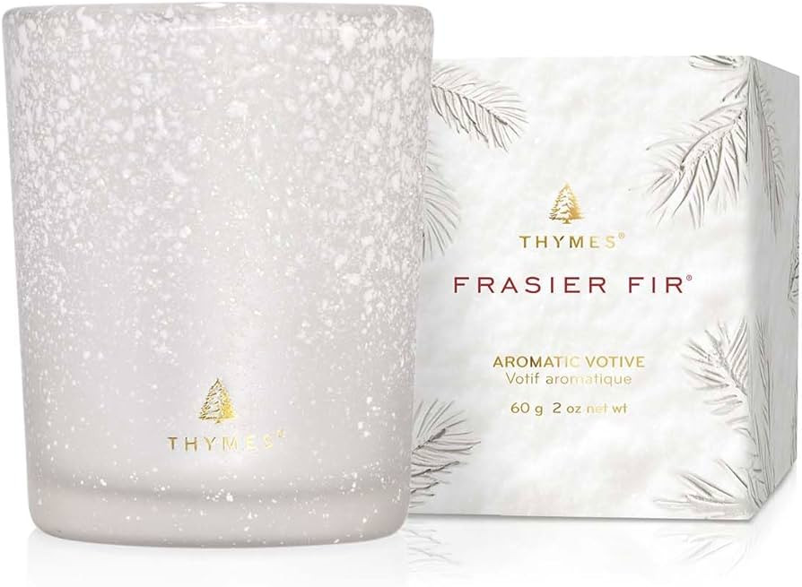Thymes Frasier Fir Flocked Jar Candles – Holiday Scented Candles for Home with Notes of Crisp S... | Amazon (US)