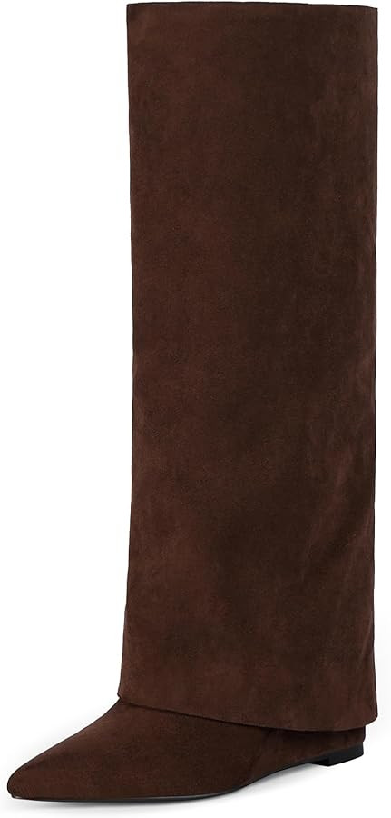 Modatope Knee High Boots Women Fold Over Boots Wedge Heel Slouchy Tall Boots Zipper Pointed Toe D... | Amazon (US)