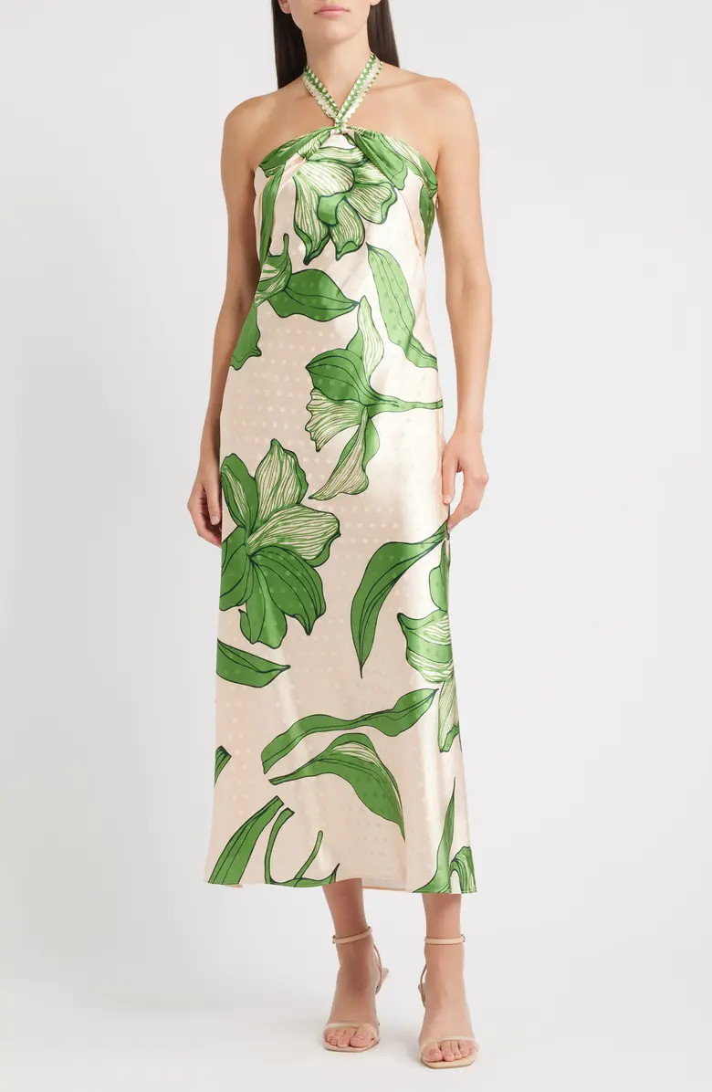 CIEBON Runie Floral Satin Halter Dress | Nordstromrack | Nordstrom Rack