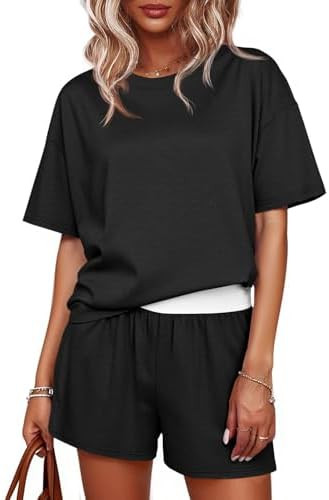 Tankaneo Womens Short Sets 2 Piece Summer Vacation Outfits Short Sleeve T-shirts Elastic Waist Sh... | Amazon (US)