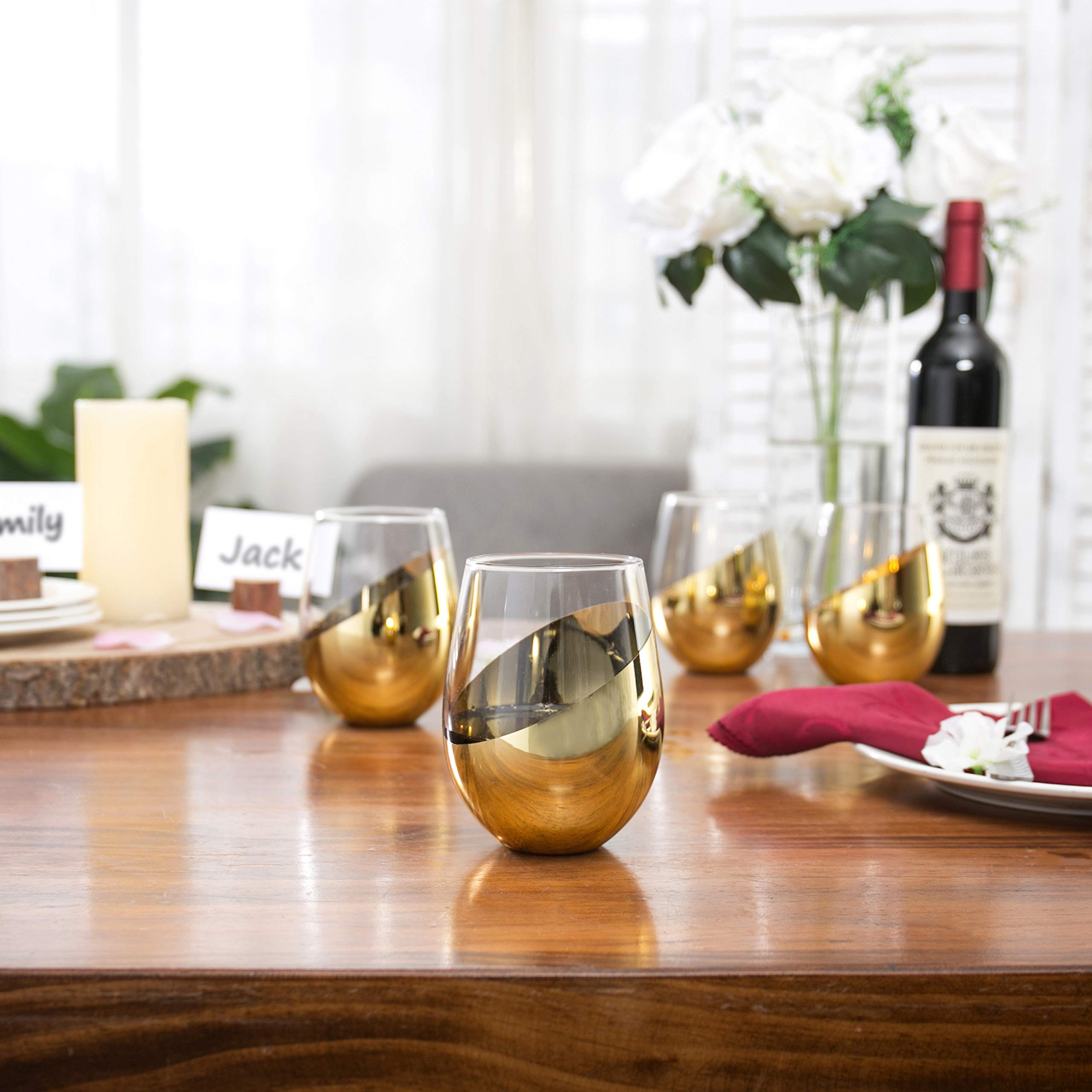 Mygift Modern Brass Accent Stemless Wine Glasses Set Of 4 | Amazon (US)