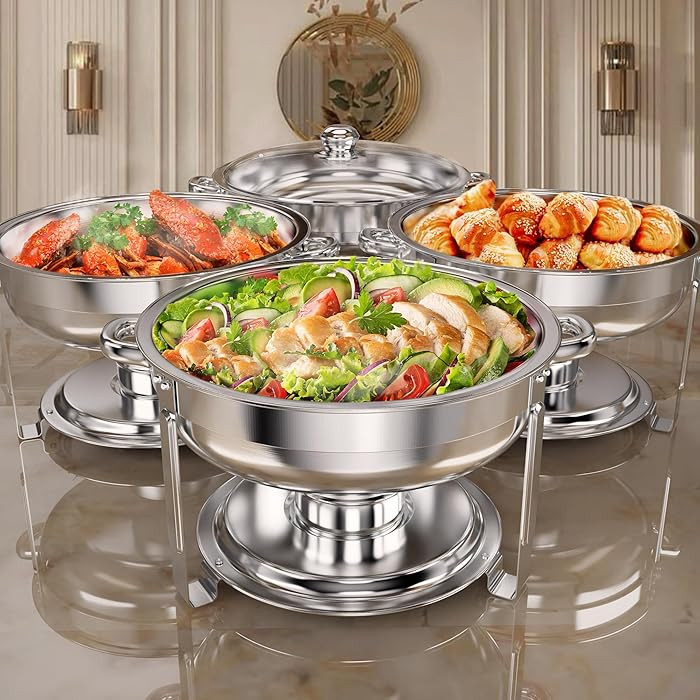 Rengue 6QT Chafing Dishes for Buffet, 4 Pack Stainless Steel Round Chafing Dish Buffet Set, Heati... | Amazon (US)