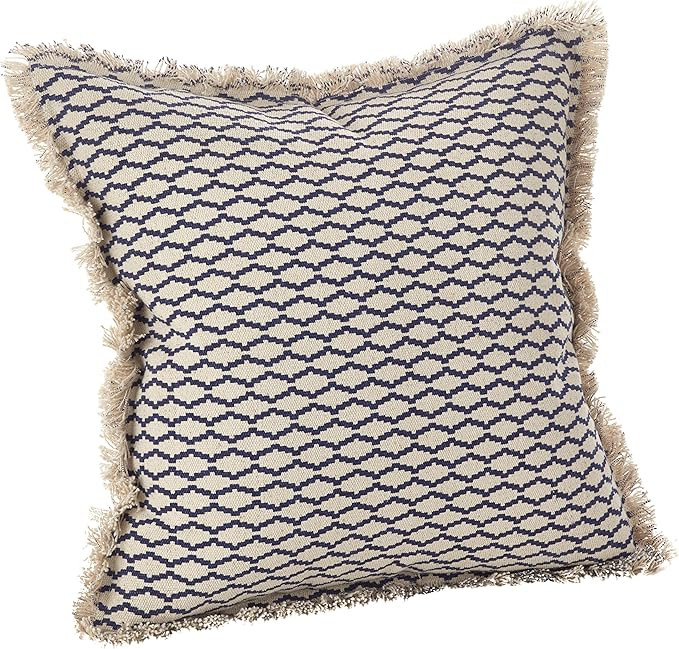 SARO LIFESTYLE Canberra Collection Fringed Morrocan Down Filled Cotton Throw Pillow, 20", Navy Bl... | Amazon (US)