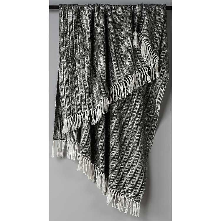 Gray with White Herringbone Woven Throw Blanket | Kirkland's Home
