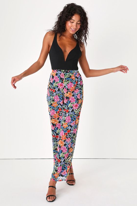 Flourishing Beauty Black Floral Print Wide-Leg Pants | Lulus (US)