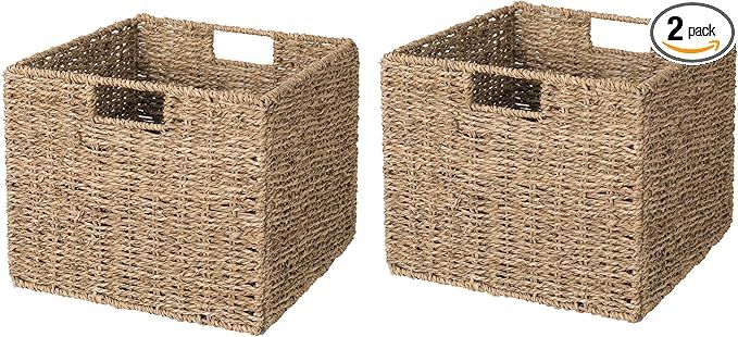 Seagrass Storage Baskets, 12x12x10in Large Wicker Storage Basket Set of 2, Decorative Seagrass Sh... | Amazon (US)