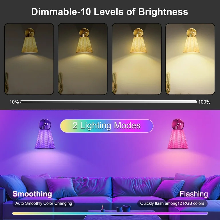 FRIDEKO HOME Rechargeable Battery Operated Boho Wall Sconce Set of Two with Remote, RGB 15 Colors... | Walmart (US)