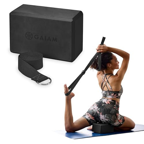 Gaiam Yoga Block & Yoga Strap Combo Set - Yoga Block with Strap, Pilates & Yoga Props to Help Extend & Deepen Stretches, Yoga Kit for Stability, Balance & Optimal Alignment - Black | Amazon (US)