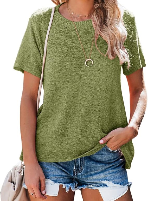 FERBIA Women Sheer Tops Loose Summer T Shirts Crochet Flowy Blouse Short Sleeve Casual Crew Neck ... | Amazon (US)