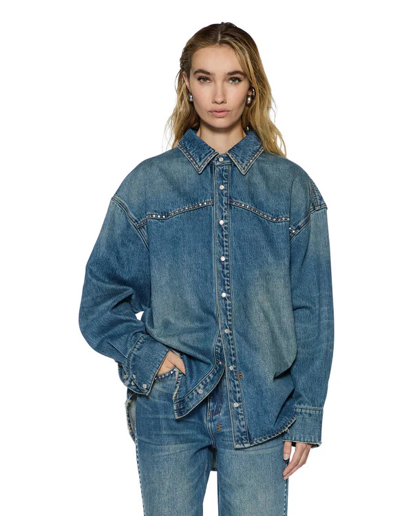 Womens Oversized Ls Shirt Texas Blue Studded Shirts  | Ksubi ++ | Ksubi (US)
