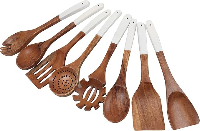 Wooden utensils for cooking set of 8, Natural Acacia Wood spoons and spatula set, Non-stick, Dura... | Amazon (US)