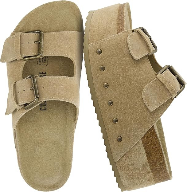 CUSHIONAIRE Guru Platform Sandals Women Footwear – Comfortable Genuine Leather Footbed Studded ... | Amazon (US)