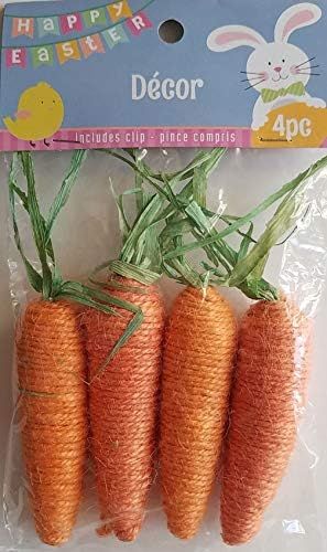 Happy Easter Carrots Jute Twine 3”H x 5”W x 1”D Plus Green Straw, 4/Pk | Amazon (US)