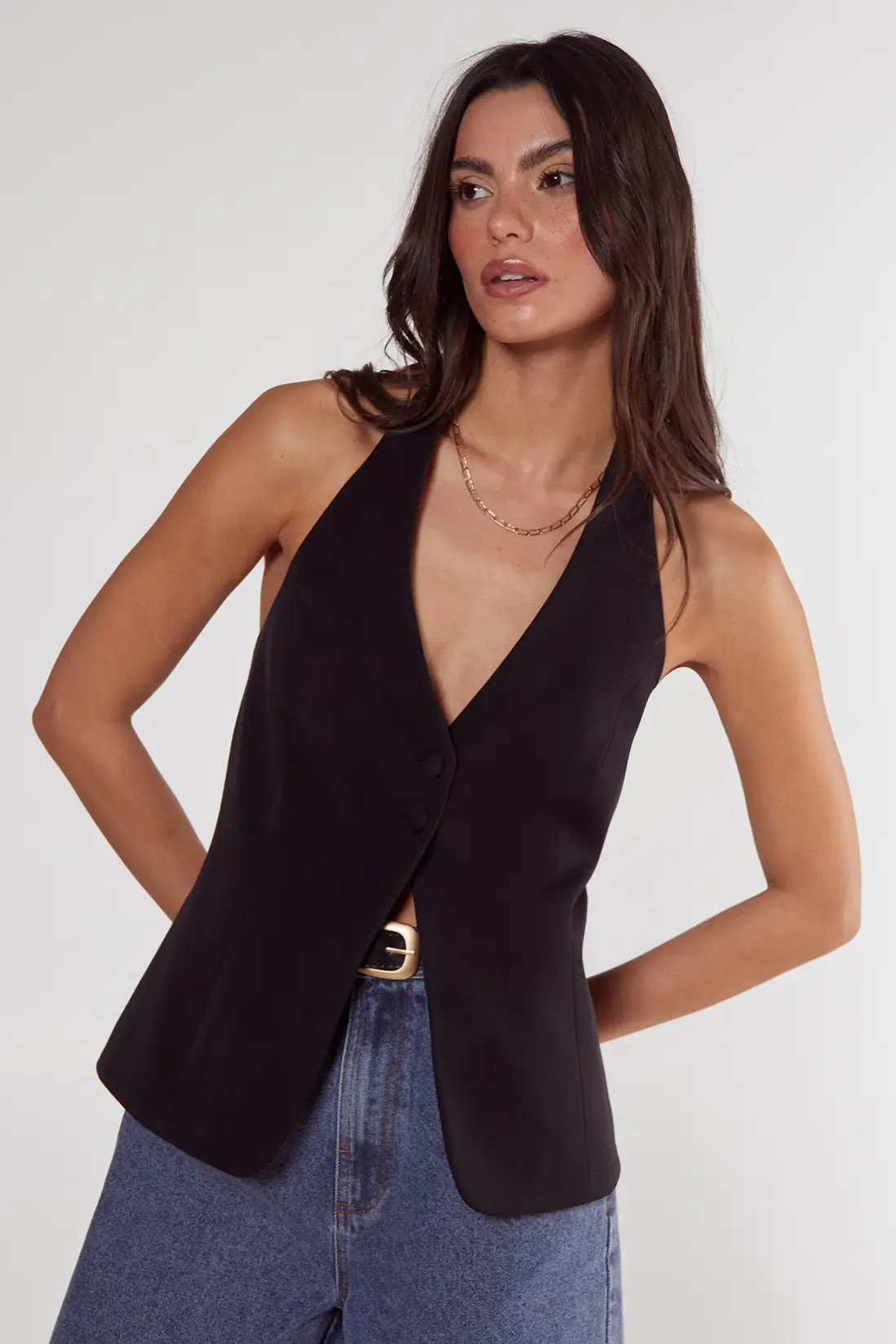 Black NastyGal Essentials Tailored Button Front Vest | Boohoo | Boohoo.com (UK & IE)